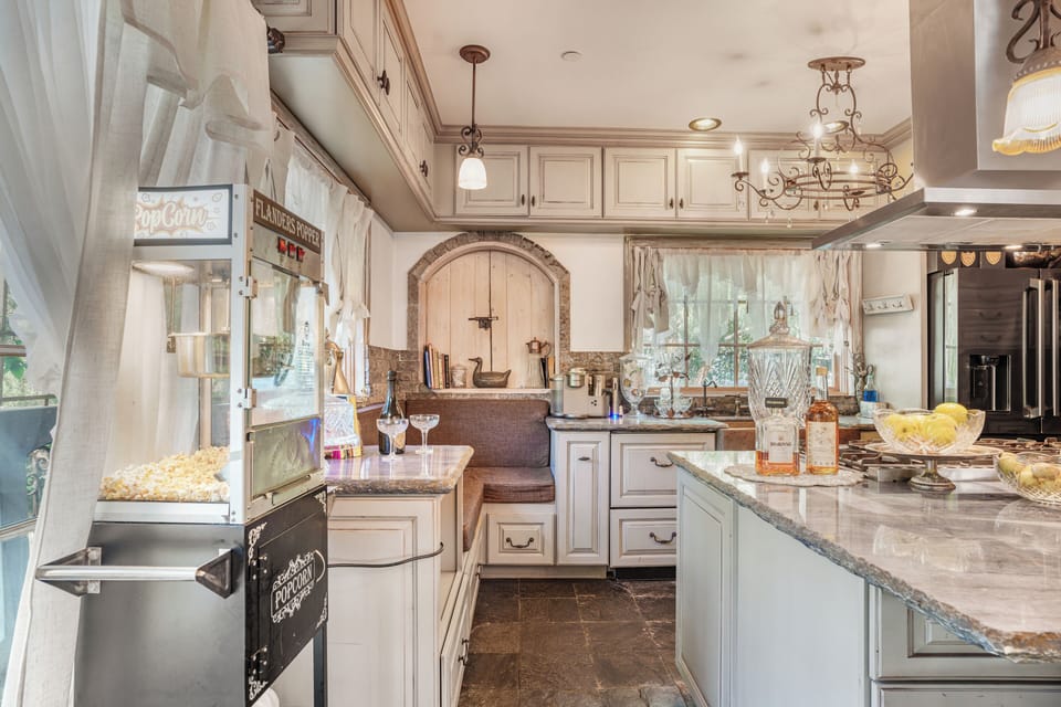 Built-in breakfast nook seating area adjacent to the kitchen.