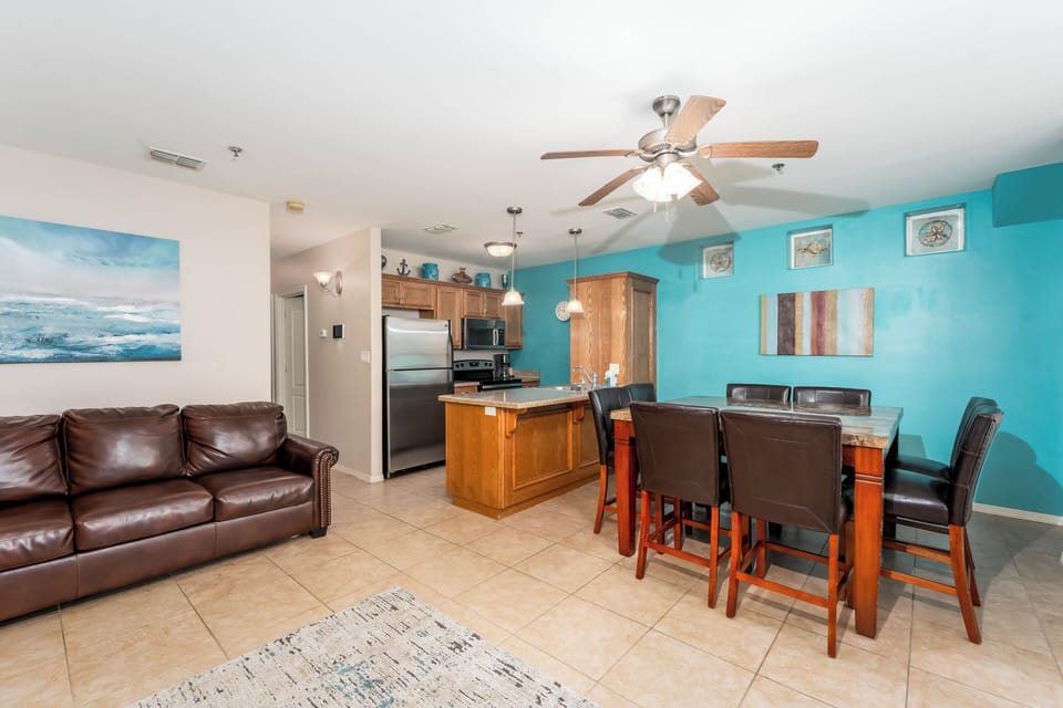 We didn't skimp on the dining space! Seat up to 8 around our hefty dining table for hearty meals and game nights!