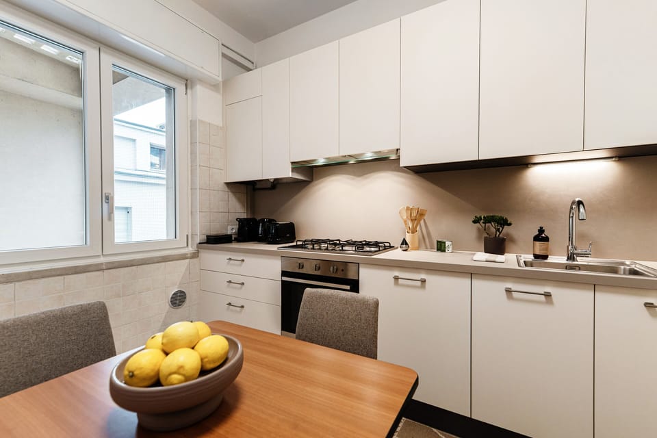 Apartment | Private kitchen | Full-size fridge, microwave, oven, stovetop