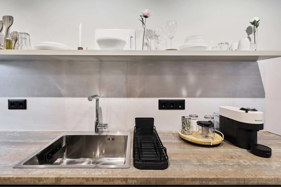 Mini-fridge, cookware/dishes/utensils