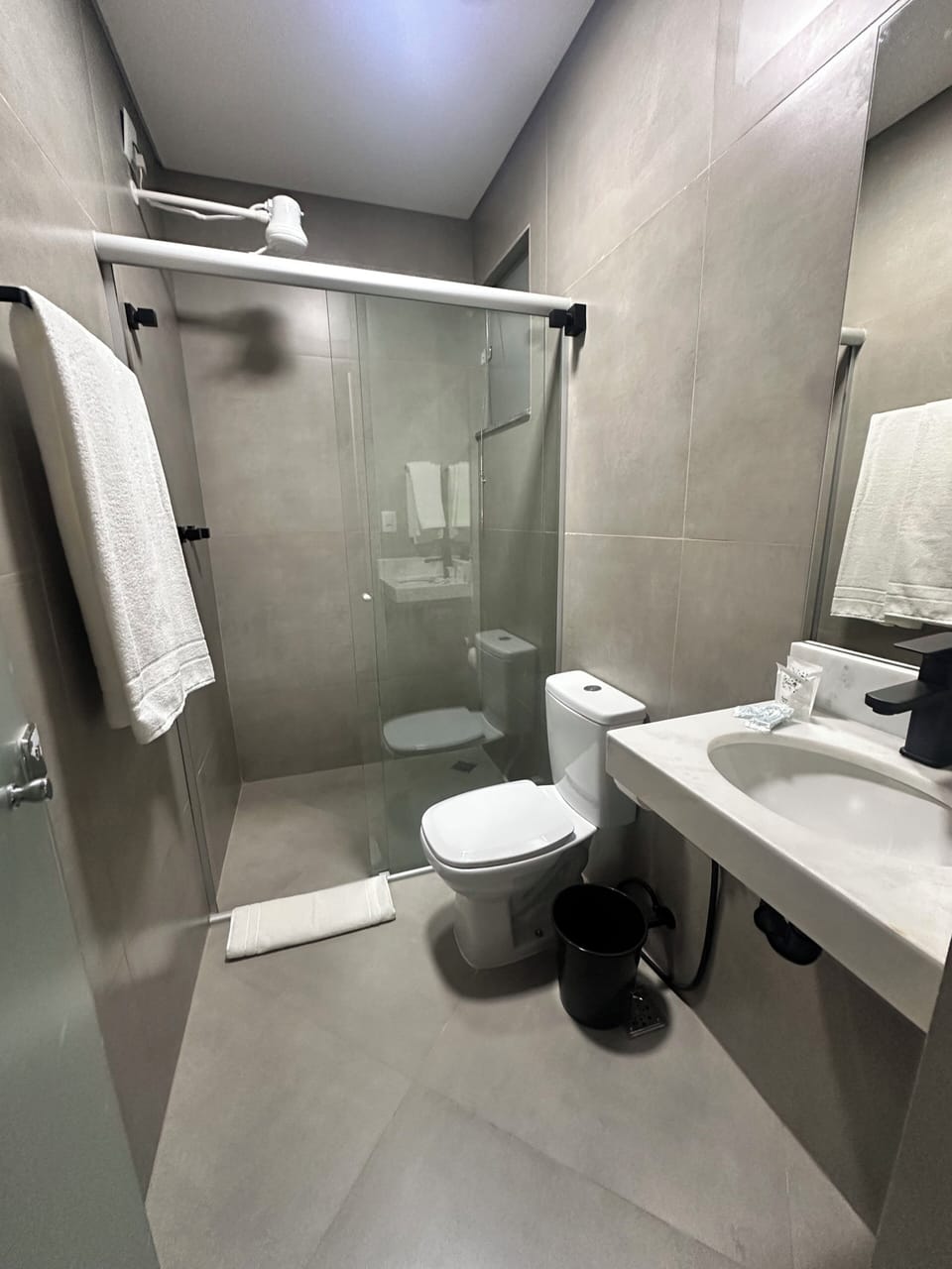 Shower, towels, toilet paper