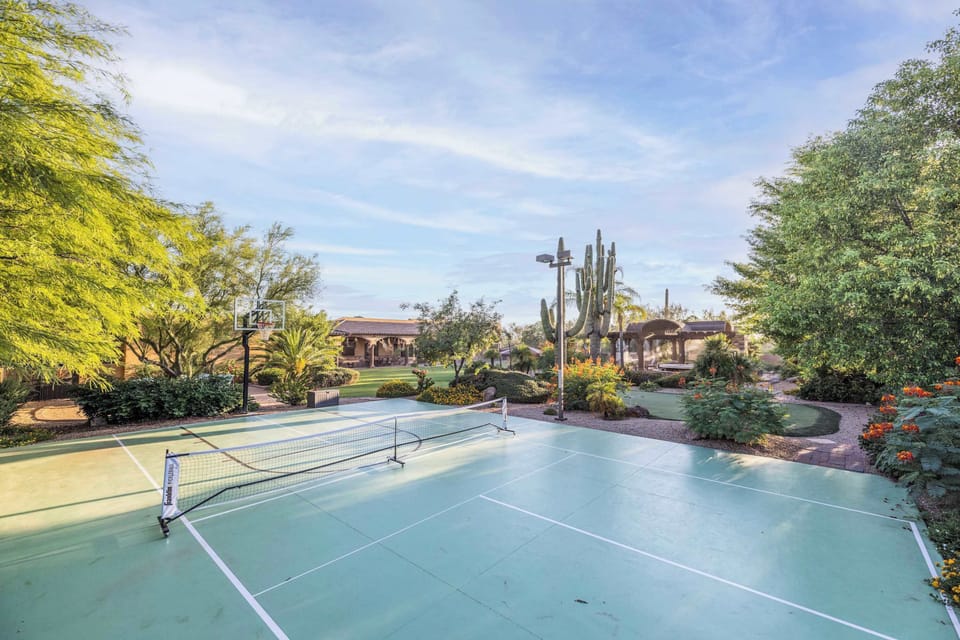 Challenge friends to a game on the private pickleball court.