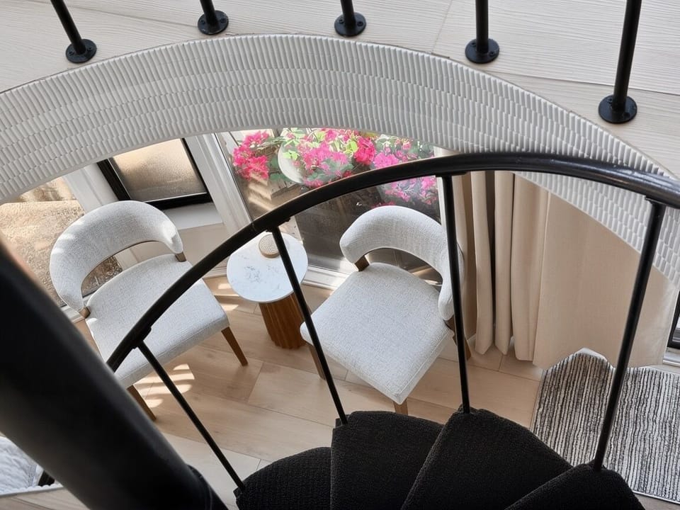 View down the spiral staircase