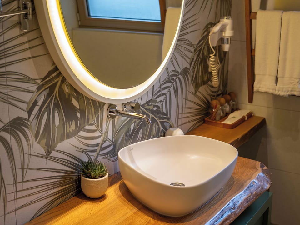 Deluxe Suite, 1 King Bed, Fireplace, Garden Area | Bathroom | Shower, free toiletries, hair dryer, bathrobes
