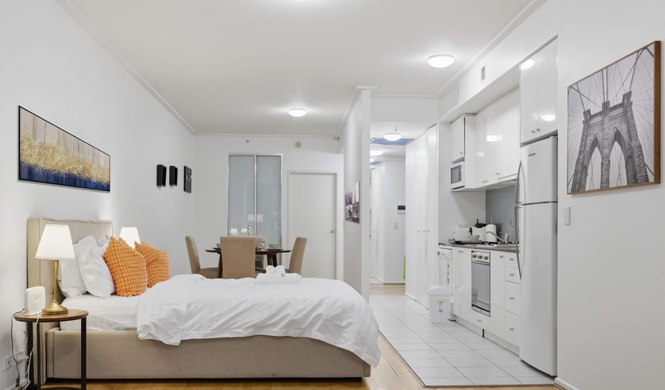 Spacious bedroom with cozy setup