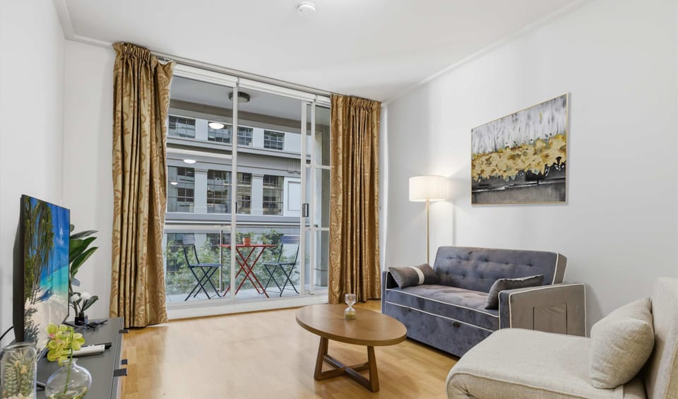 Bright living area with large windows