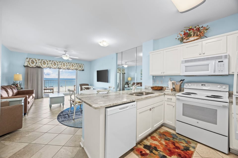 Tropic Isles 302 - Kitchen into living area with Gulf views.