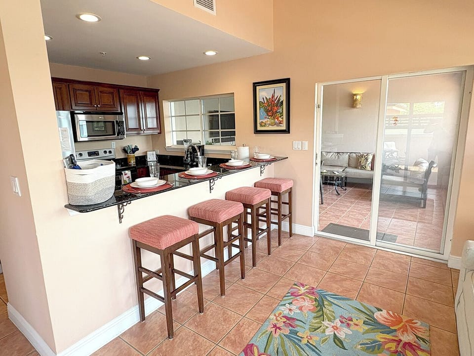 Looking towards your kitchen and outside living area 