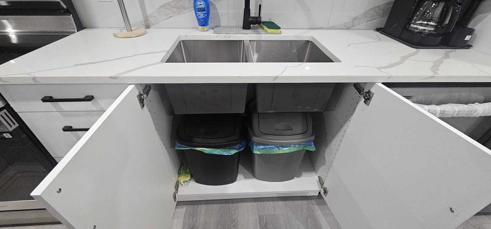 Garbage cans are provided