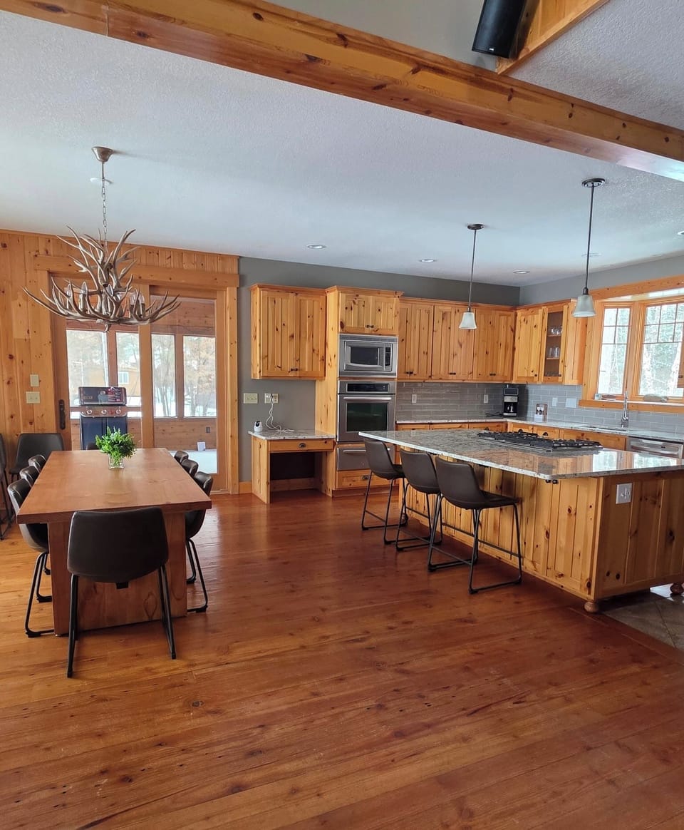 Expansive, updated kitchen offers space for large gatherings.