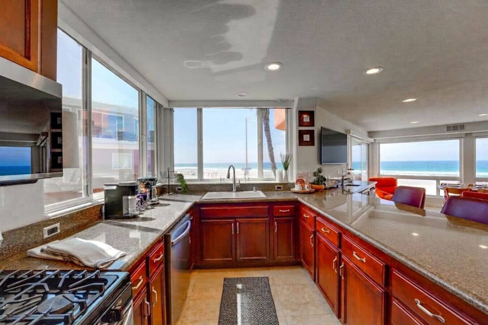 Beach house rental in San Diego with modern kitchen appliances and ocean views