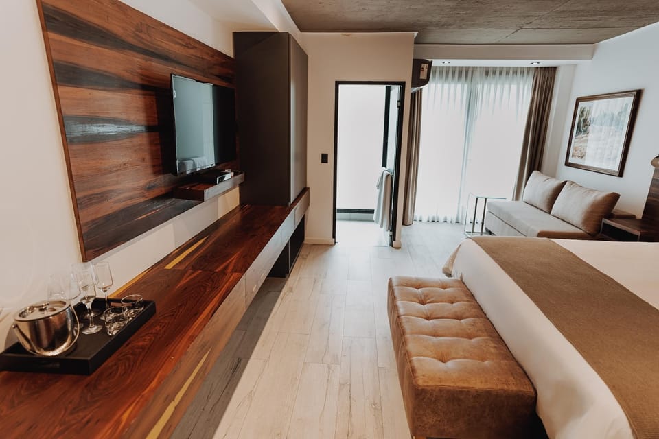 Kick back with big-screen comfort and sleek wood finishes.