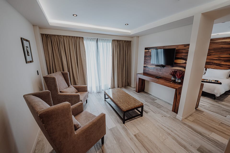 Lounge comfortably in cozy armchairs after a full day.