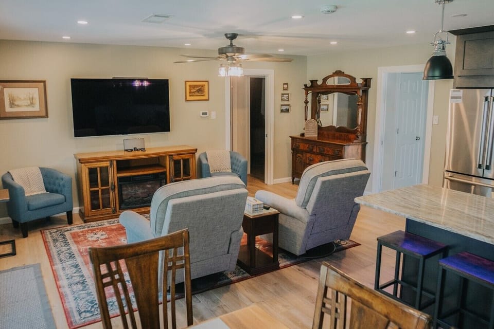 Seating area next to kitchen in open-concept living area