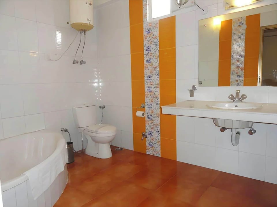 Shower, rainfall showerhead, slippers, bidet