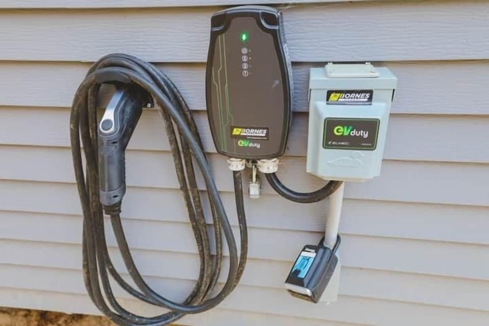 An electric vehicle charging station is at your disposal