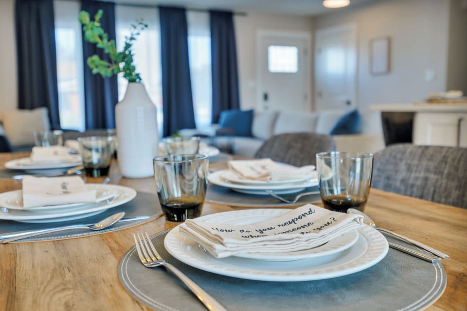 Leather placemats and conversation-starter napkins—our signature touch.
