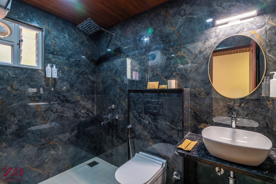 Superior Cottage, Balcony, Pool View | Bathroom | Shower, bidet, towels, soap