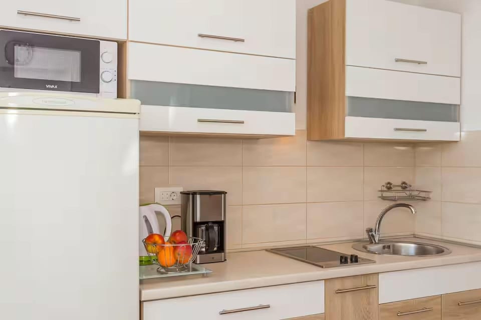 Apartment (A1) | Private kitchen | Fridge, microwave, stovetop, espresso maker
