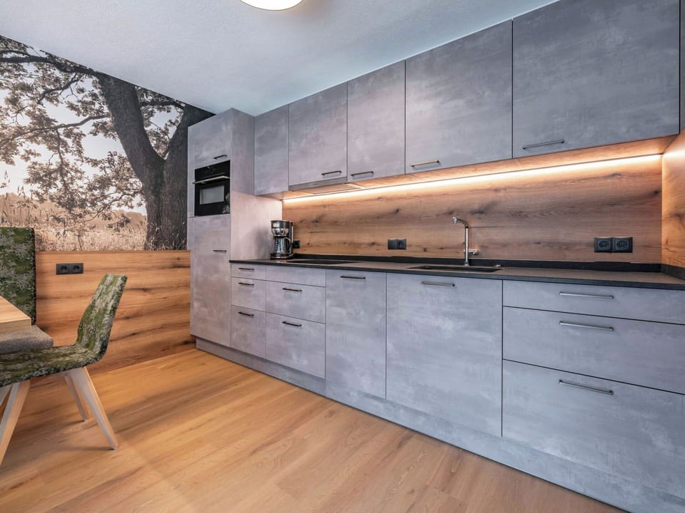 Wood, Flooring, Countertop, Interior Design, Cabinetry, Kitchen, Home Appliance, Apartment, Wood Stain, Drawer