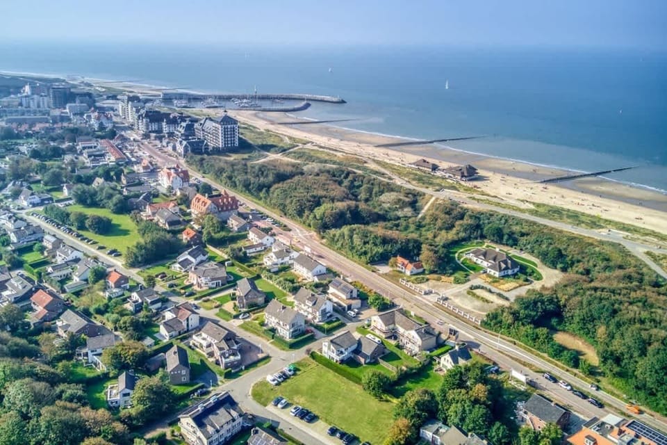Aerial view of the coastline and surroundings. 