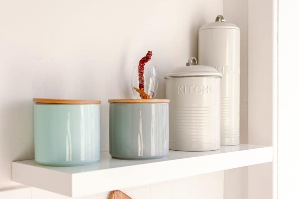 Stylish open shelves with minimal decor and natural touches 