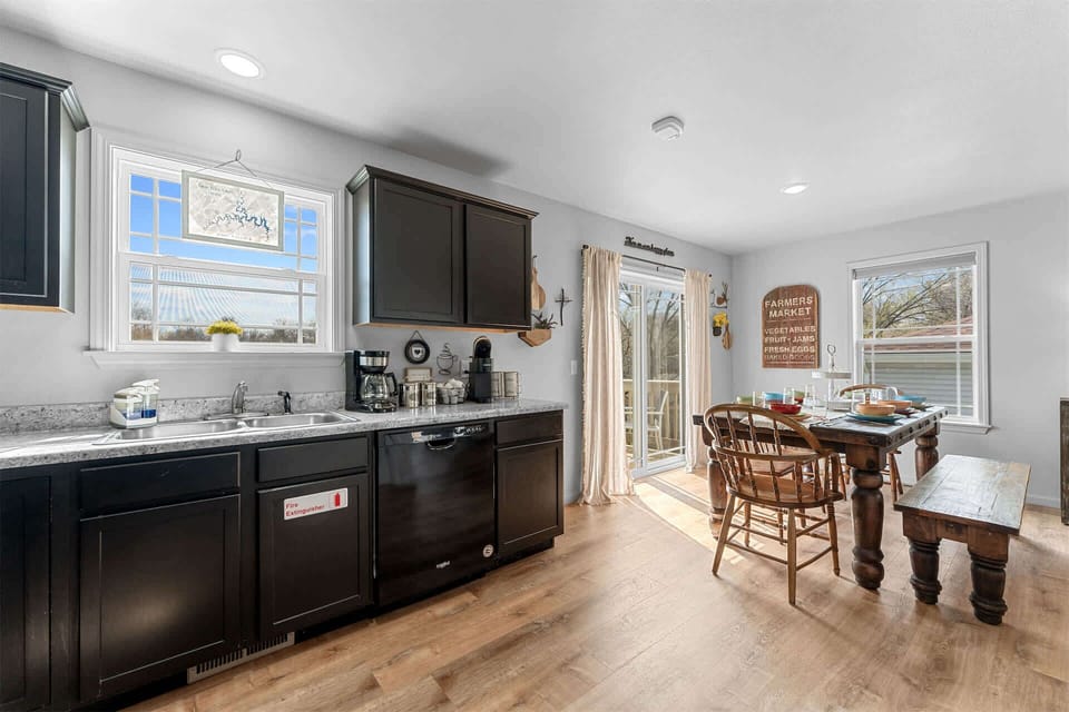 The open kitchen offers ample space & all the comforts of home​