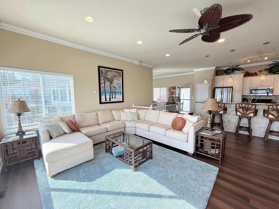 Curl up in the airy living room & enjoy a movie night at home​