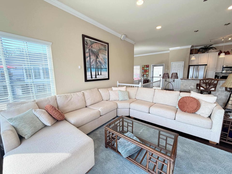 Curl up in the airy living room & enjoy a movie night at home​