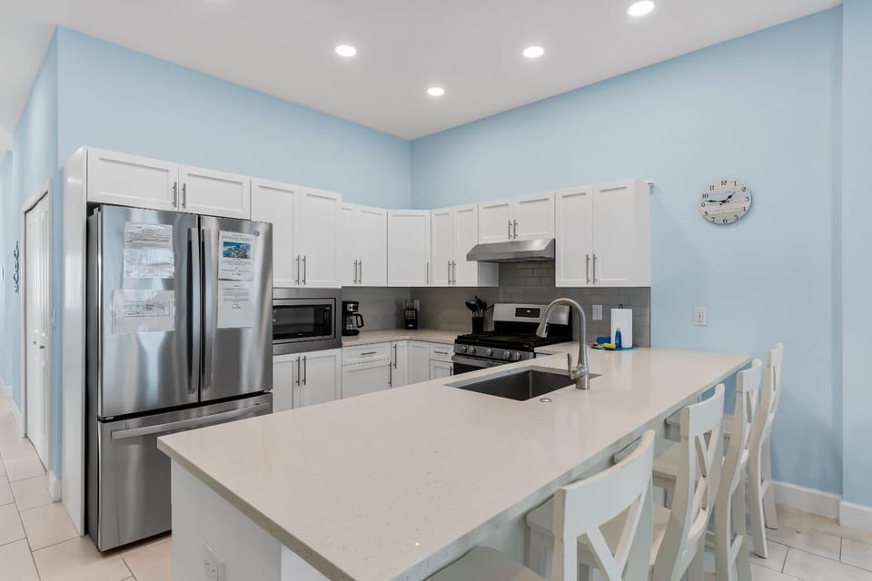 Modern kitchen with large island and seating