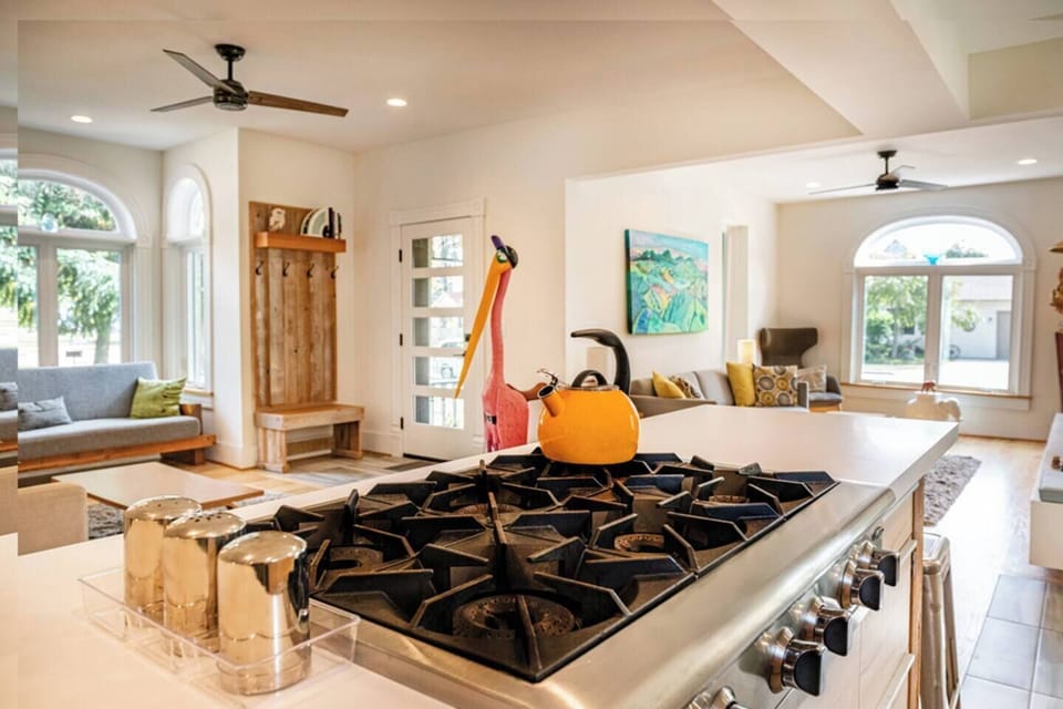Professional 6-burner gas cooktop for at home meals.