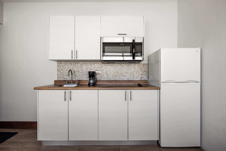 Pristine white kitchen, fully equipped