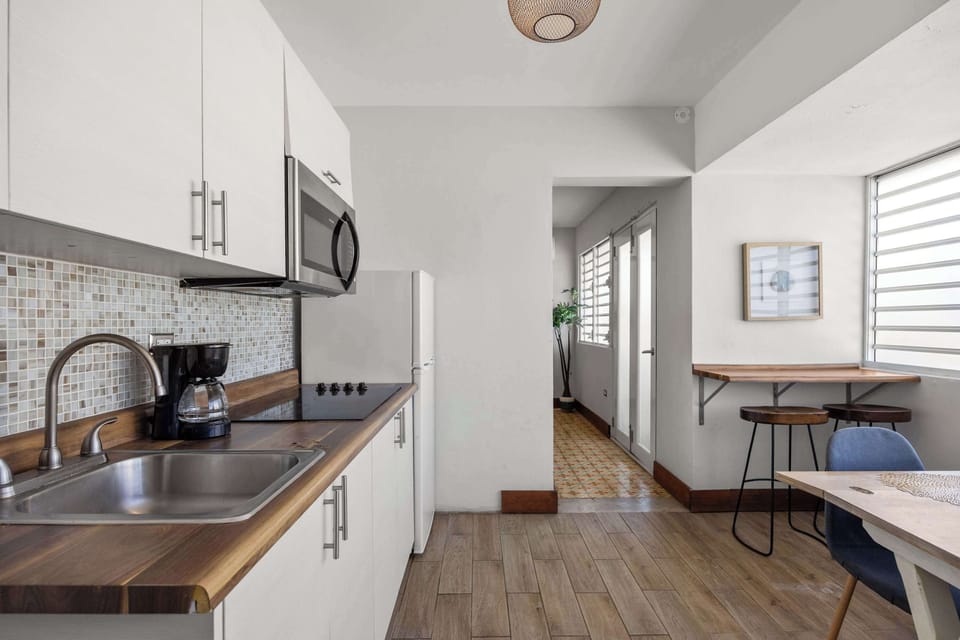 Modern kitchen with wood counters