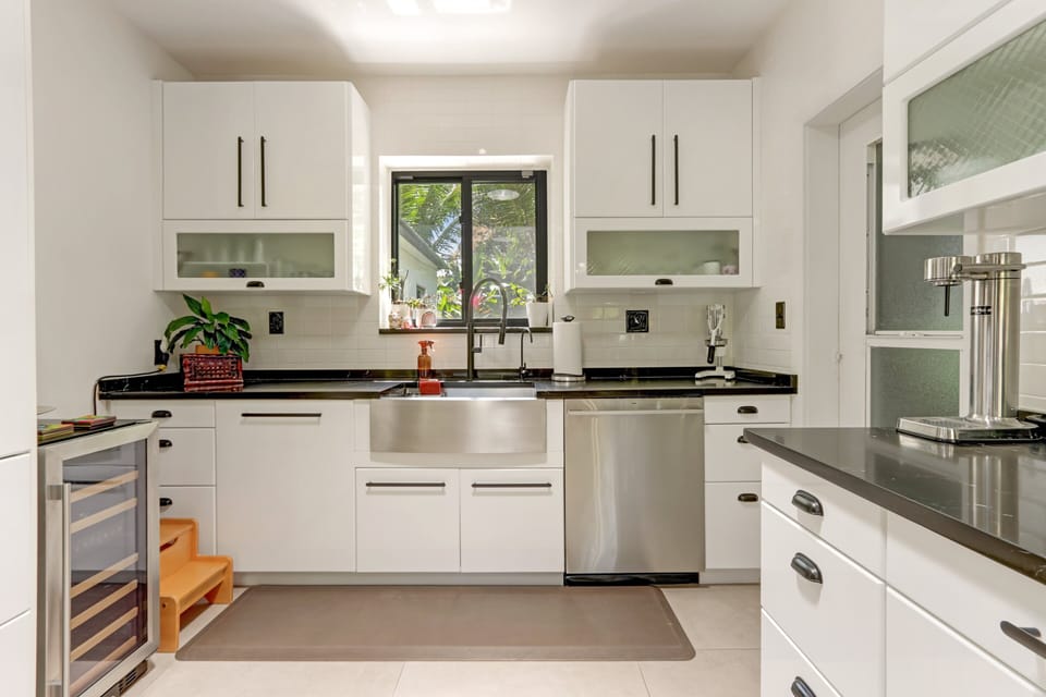 Kitchen | Fully stocked with modern appliances + wine/beverage fridge