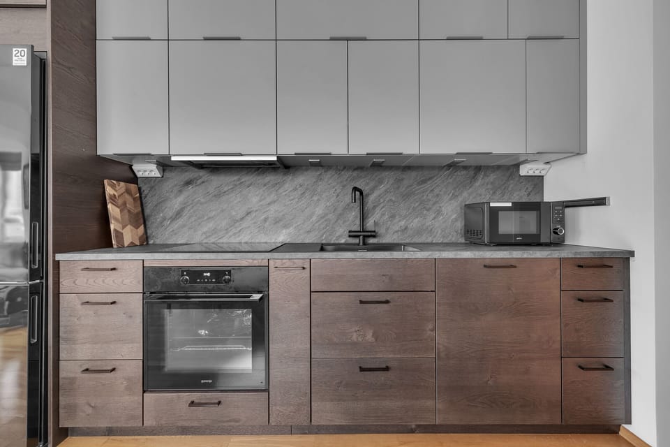 Modern appliances and everything you need to prepare meals