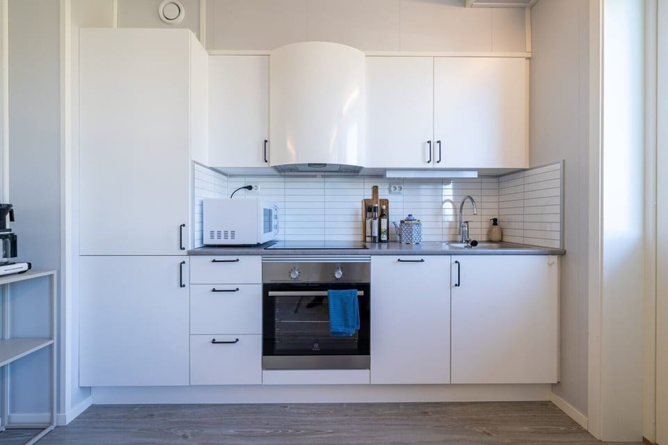 The kitchen is modest but is fully equipped with everything you need.