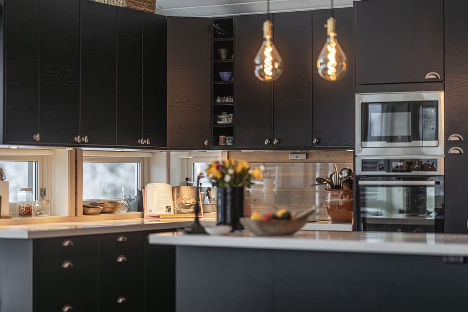 Spacious and modern kitchen with all appliances.