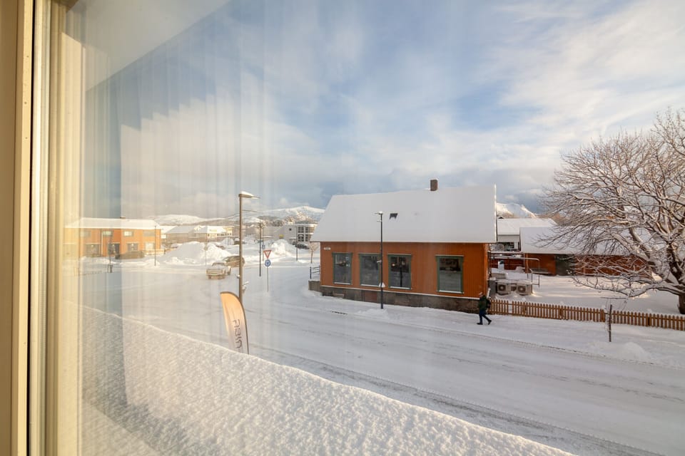 Across the street you can get the best coffee in Lofoten!