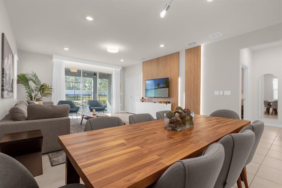 Dining Area for 8 People with Living Room in Background