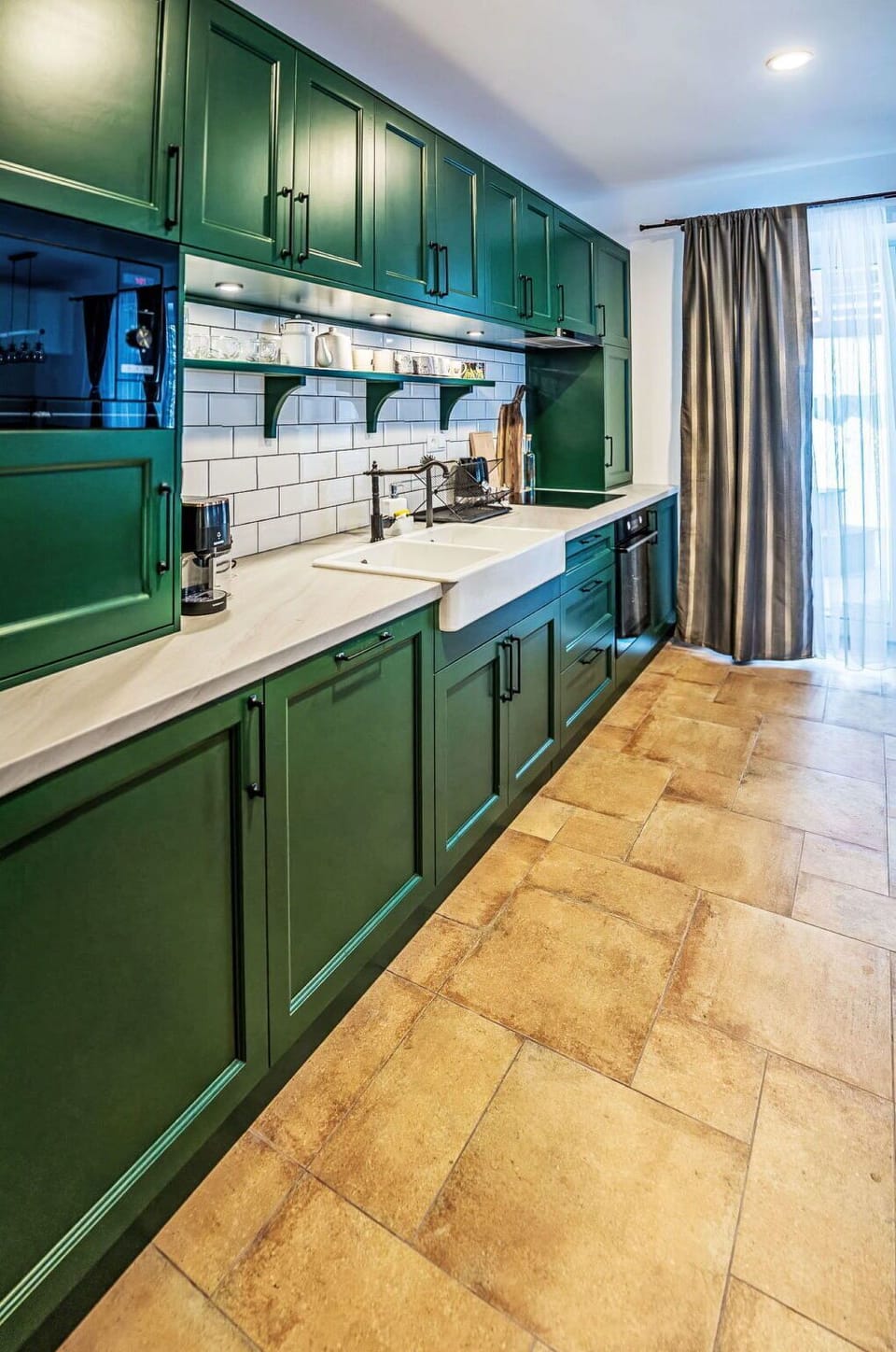 Flooring, Kitchen, Interior Design, Wood, Floor, Cabinetry, Countertop, Furniture, Lighting, Kitchen Appliance