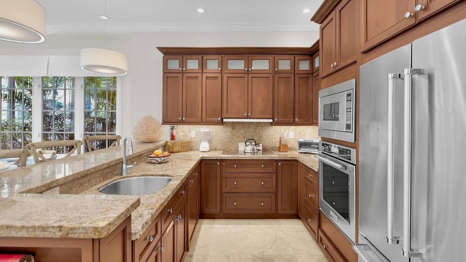 The expansive granite countertops make meal preparation effortless...