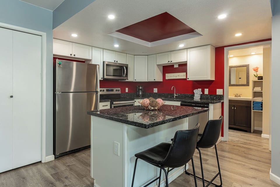 Your kitchen features stainless appliances.