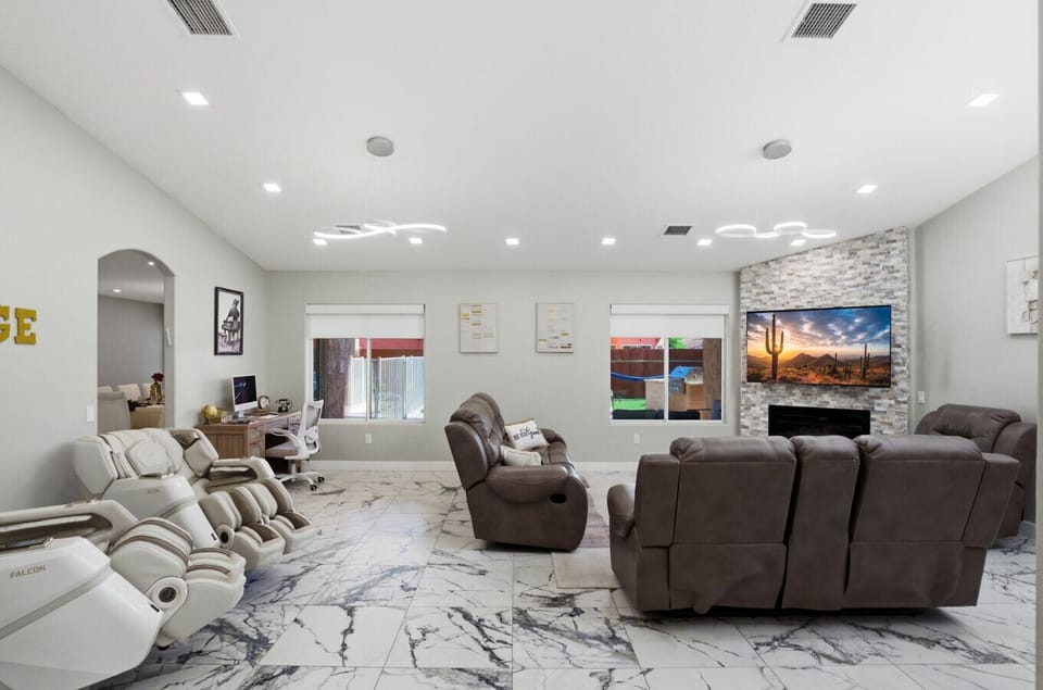 Spacious living at Race & Recharge—perfect for gathering, relaxing, and making memories.