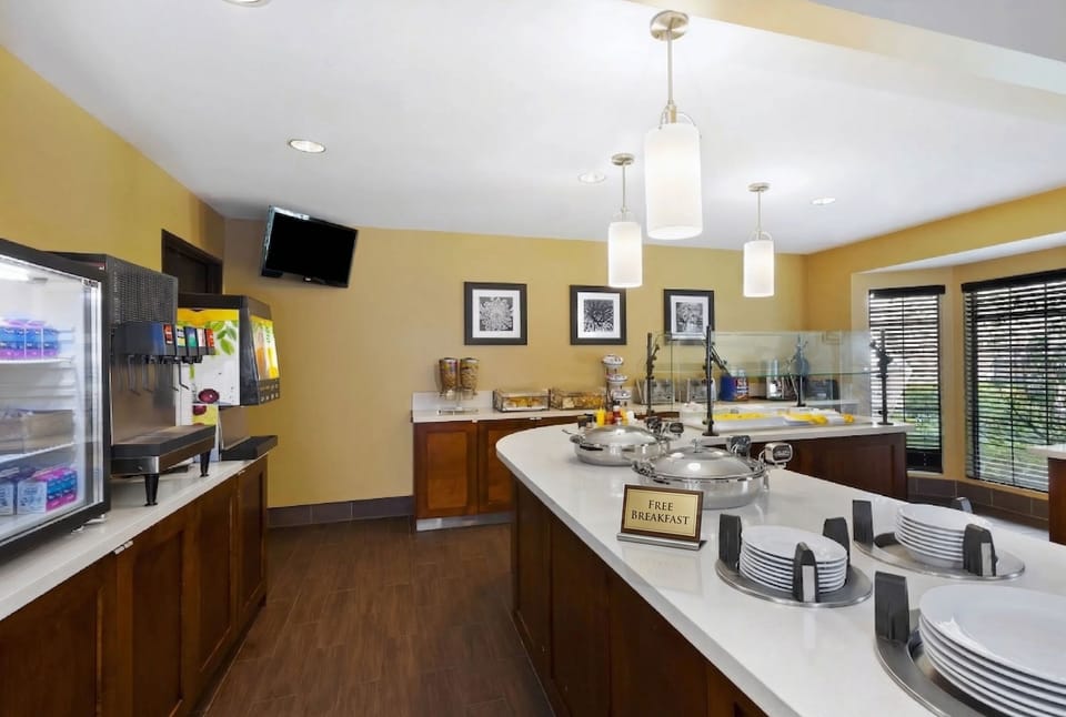 Breakfast buffet spread with hot items - complimentary for all guests weekday mornings