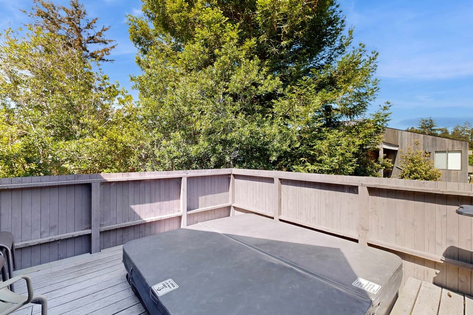 Unwind in your private hot tub, surrounded by nature, making it an ideal spot to soak away your worries after a day of adventure.