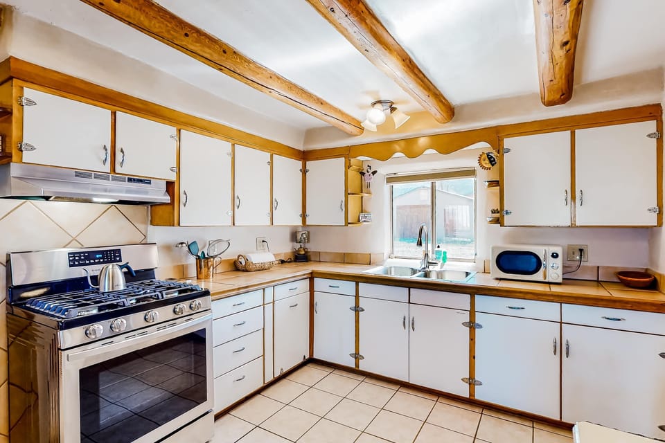 Cook in the full kitchen with a gas range