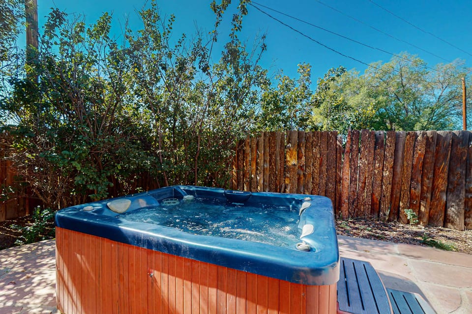 Soak in the private hot tub under the Taos stars