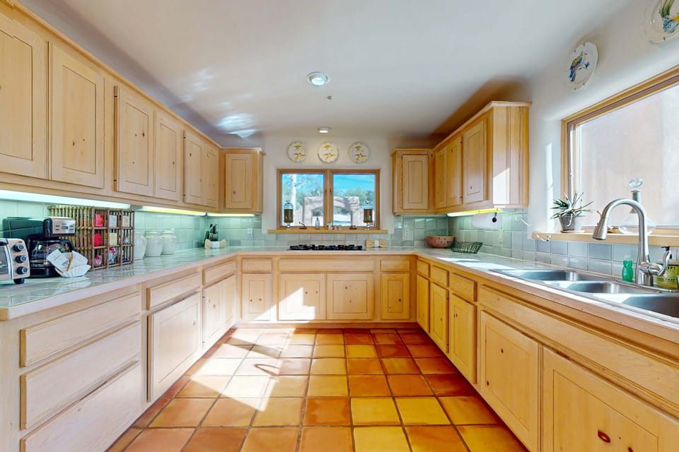 Brew the morning pot as light pours over saltillo tile