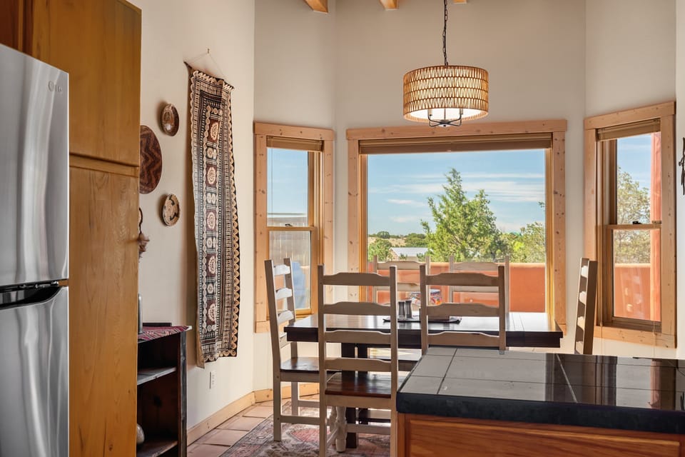 Bright dining space with desert light