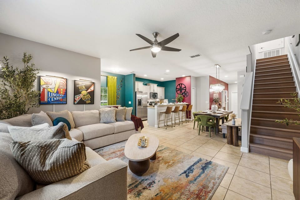 Spacious open-concept living and dining area